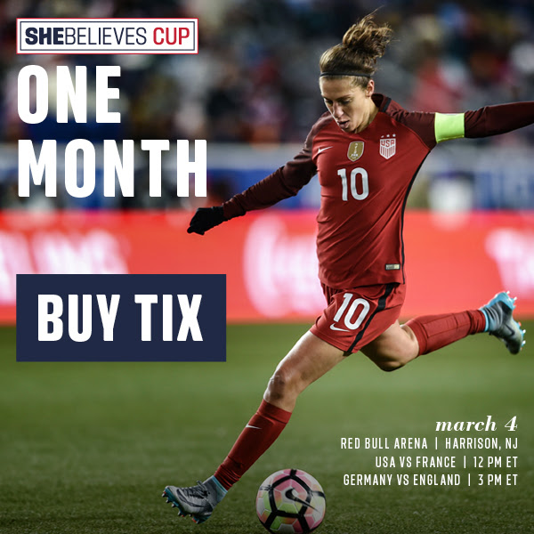 One Month Countdown to 2018 SheBelieves Cup in Harrison on March 4