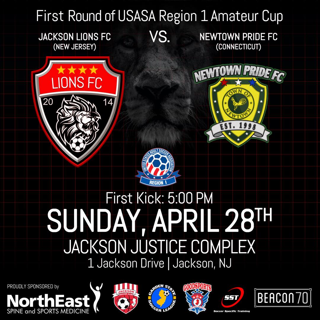 Jackson Lions face Newtown Pride FC in the USASA Region I Open Amateur Cup